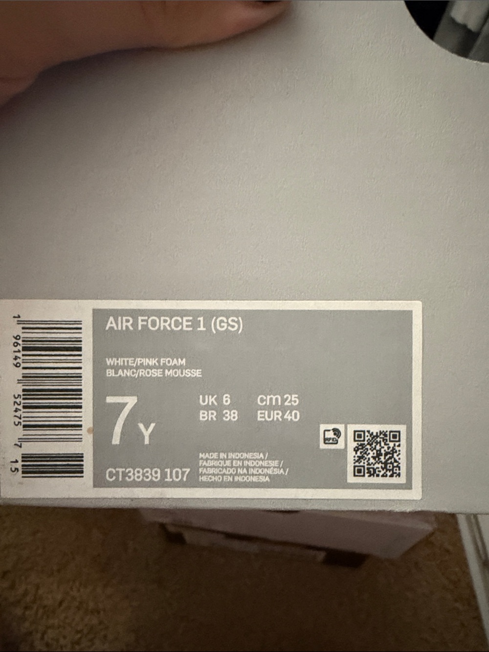 Nike Air Force 1 (GS) — White with Pink Foam Accents - Picture 2 of 10